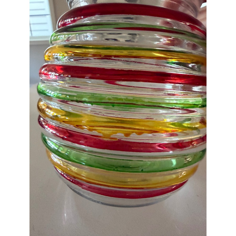Multicolor Striped Art Glass Vase 5.5" Hand Painted Drip Design - Picture 4 of 5